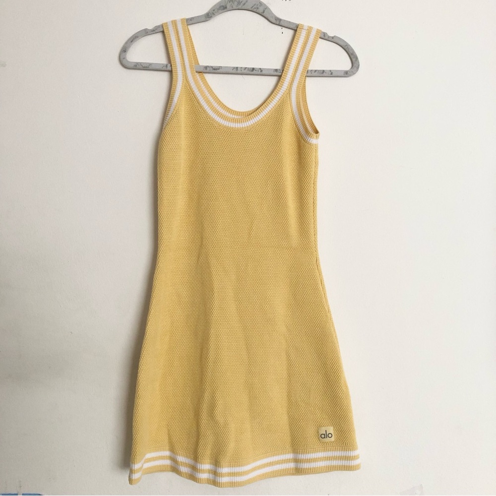 ALO Yoga Yellow Knit Tank Dress with White Trim - Picture 8 of 10